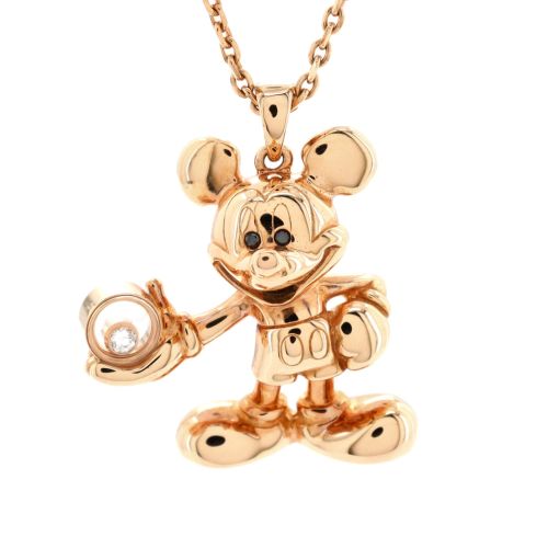 Happy Diamond Mickey Mouse Pendant Necklace 18K Rose Gold with Floating Diamond